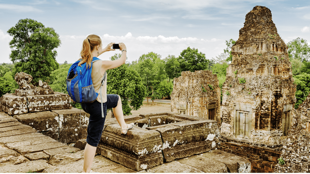image showing woman in angkor wat Japanese encephalitis vaccine