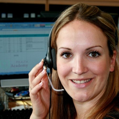 female telemarketer looking at camera