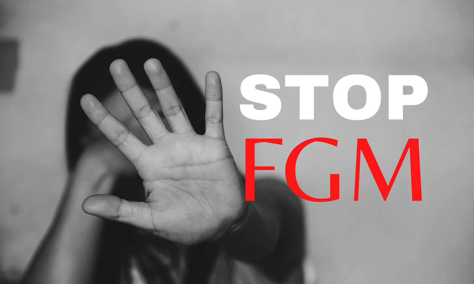 Girl holding hand up. Text saying Stop FGM. Understanding FGM and your responsibilities as healthcare professionals. Travel Health. Female Genital Mutilation