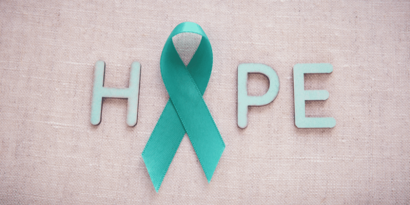 Image Showing teal ribbon in support of Cervical Cancer Prevention