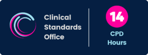 Image showing '14 CPD Hours' and the Clinical Standards Office logo for the Mental Health in Primary Care Course