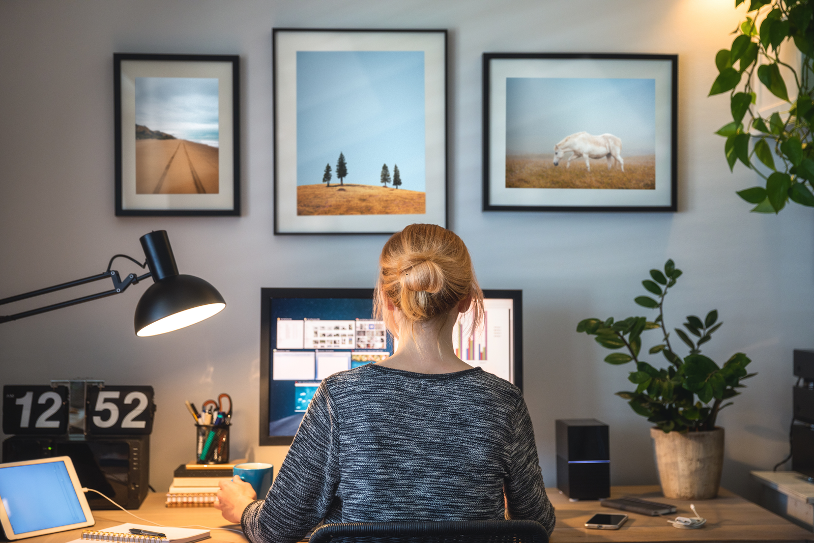 A remote worker sat at her desk.