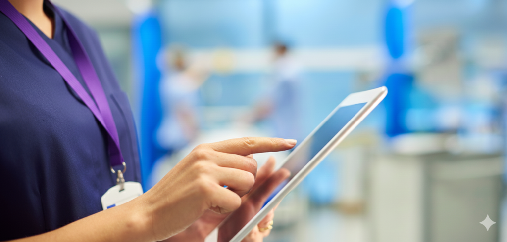 Image showing Nurse looking at a tablet