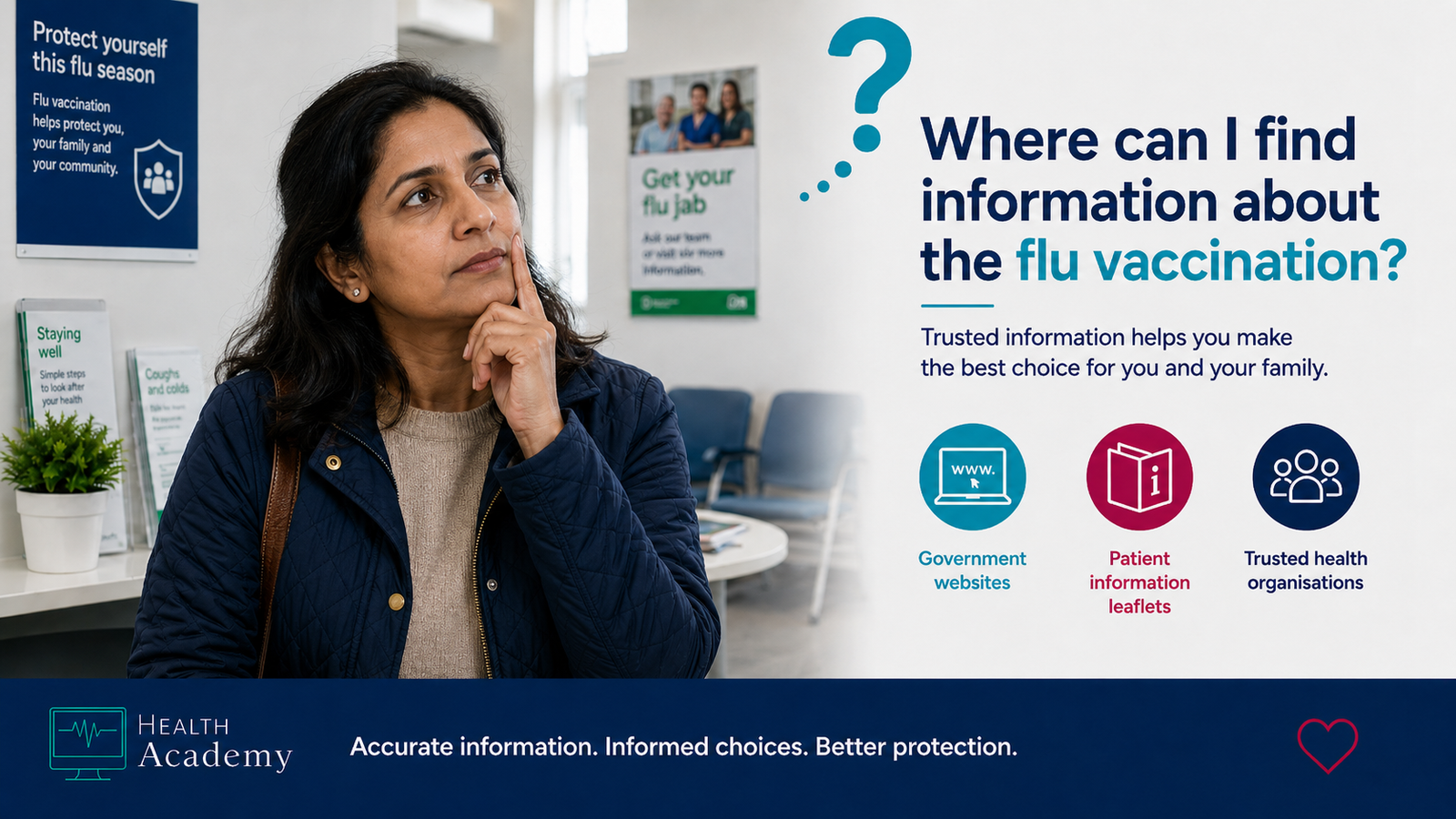 Image showing patient considering flu vaccine information
Common flu vaccine questions